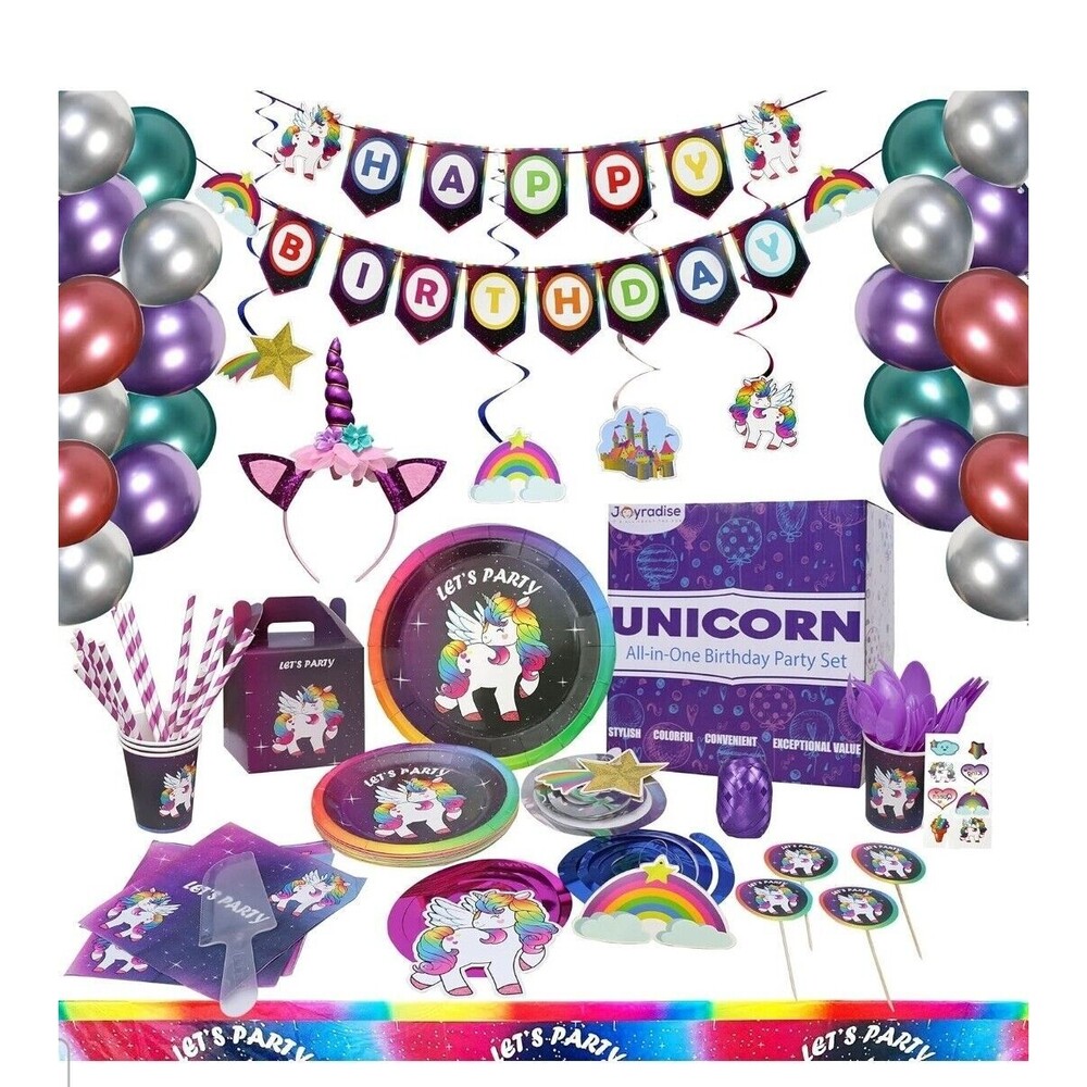 Serves 16- Unicorn Birthday Party Supplies - All in One Rainbow Unicorn